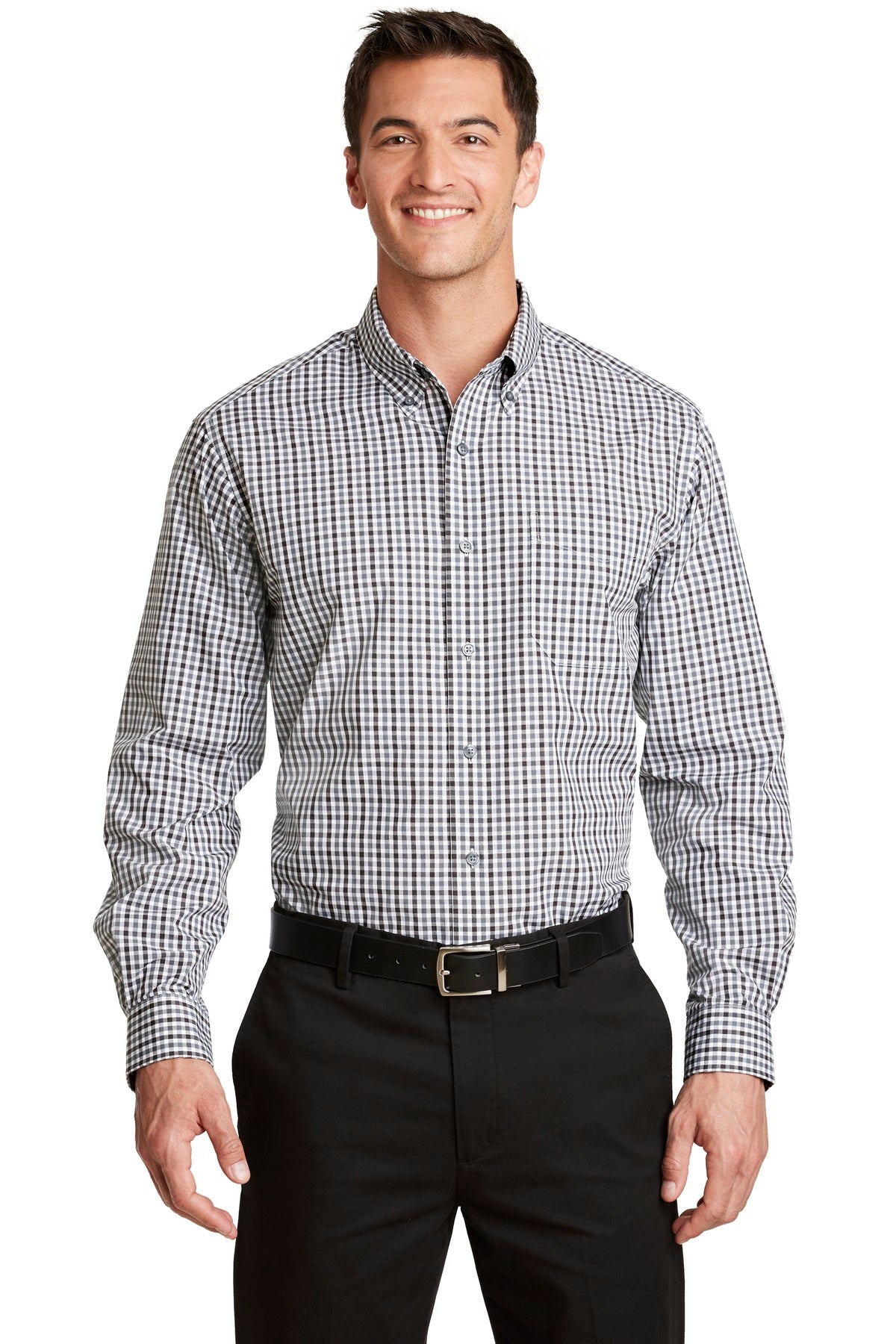 Port Authority Long Sleeve Gingham Easy Care Shirt - Black/ Charcoal