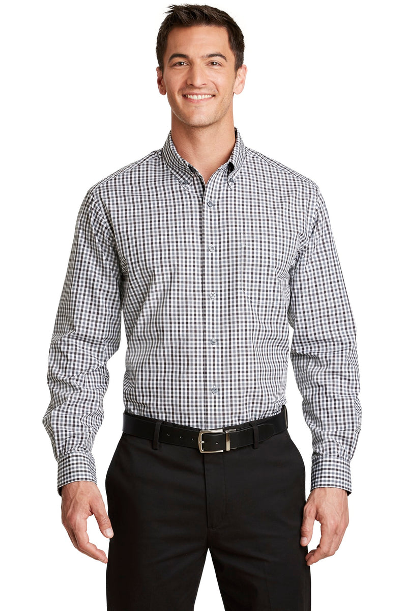 Port Authority Long Sleeve Gingham Easy Care Shirt - Black/ Charcoal