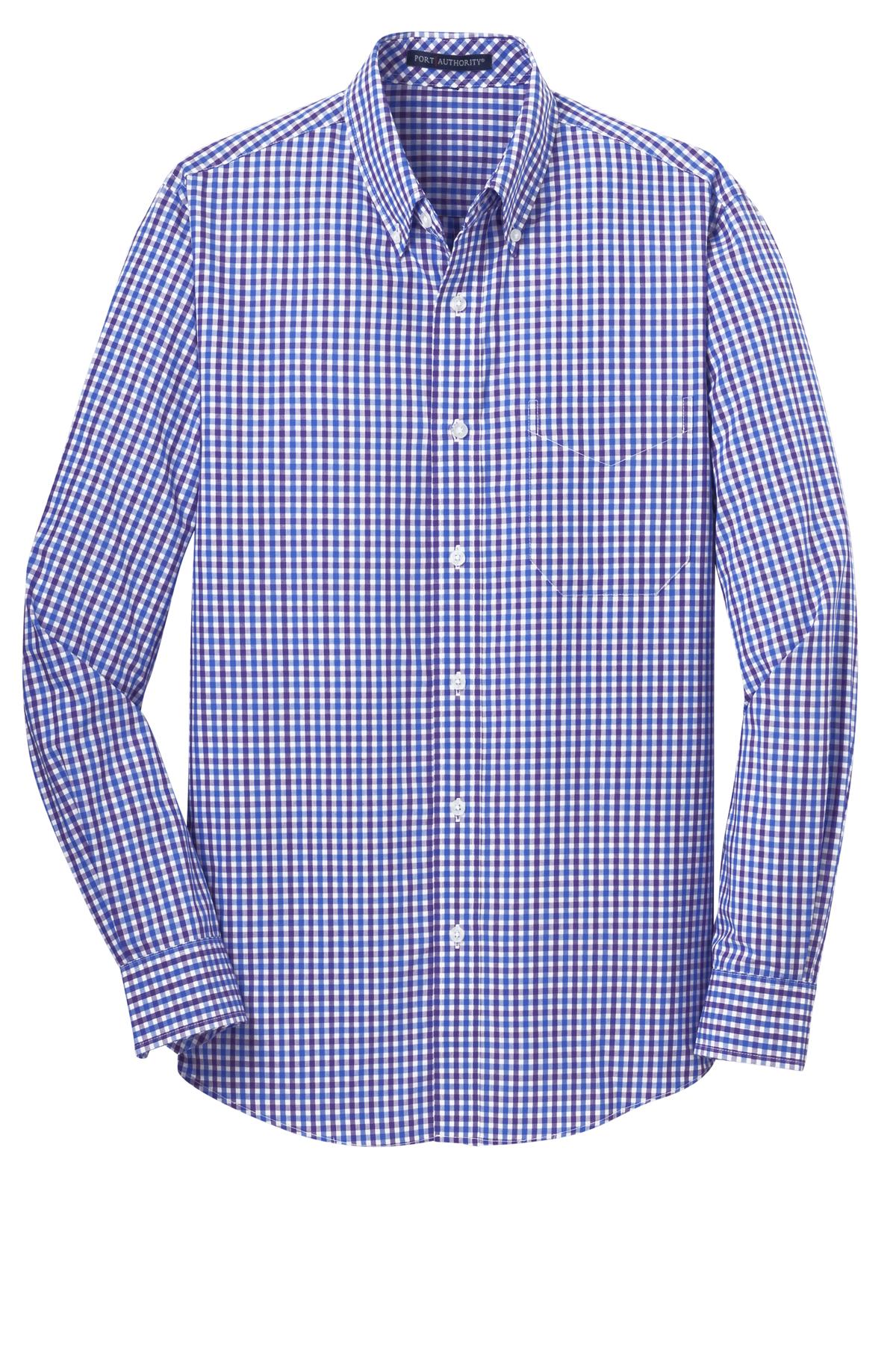 Port Authority Long Sleeve Gingham Easy Care Shirt - Blue/ Purple