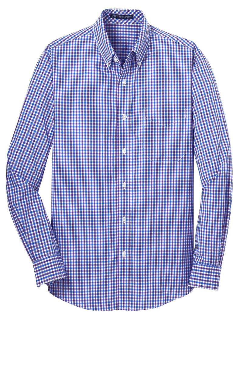 Port Authority Long Sleeve Gingham Easy Care Shirt - Blue/ Purple
