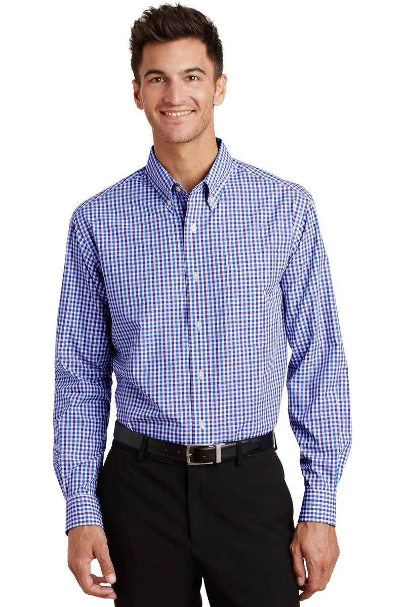 Port Authority Long Sleeve Gingham Easy Care Shirt - Blue/ Purple