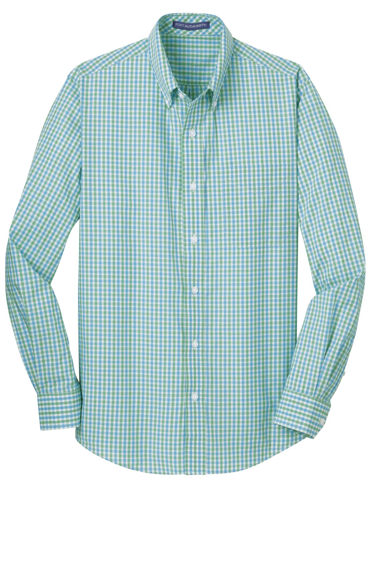 Port Authority Long Sleeve Gingham Easy Care Shirt - Green/ Aqua