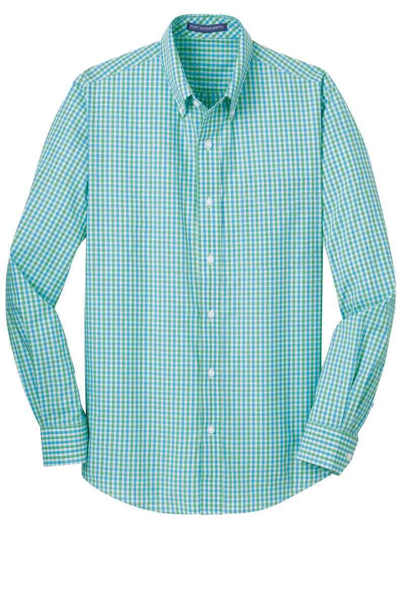 Port Authority Long Sleeve Gingham Easy Care Shirt - Green/ Aqua