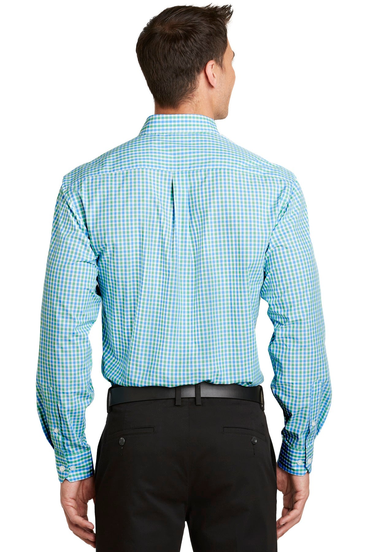 Port Authority Long Sleeve Gingham Easy Care Shirt - Green/ Aqua