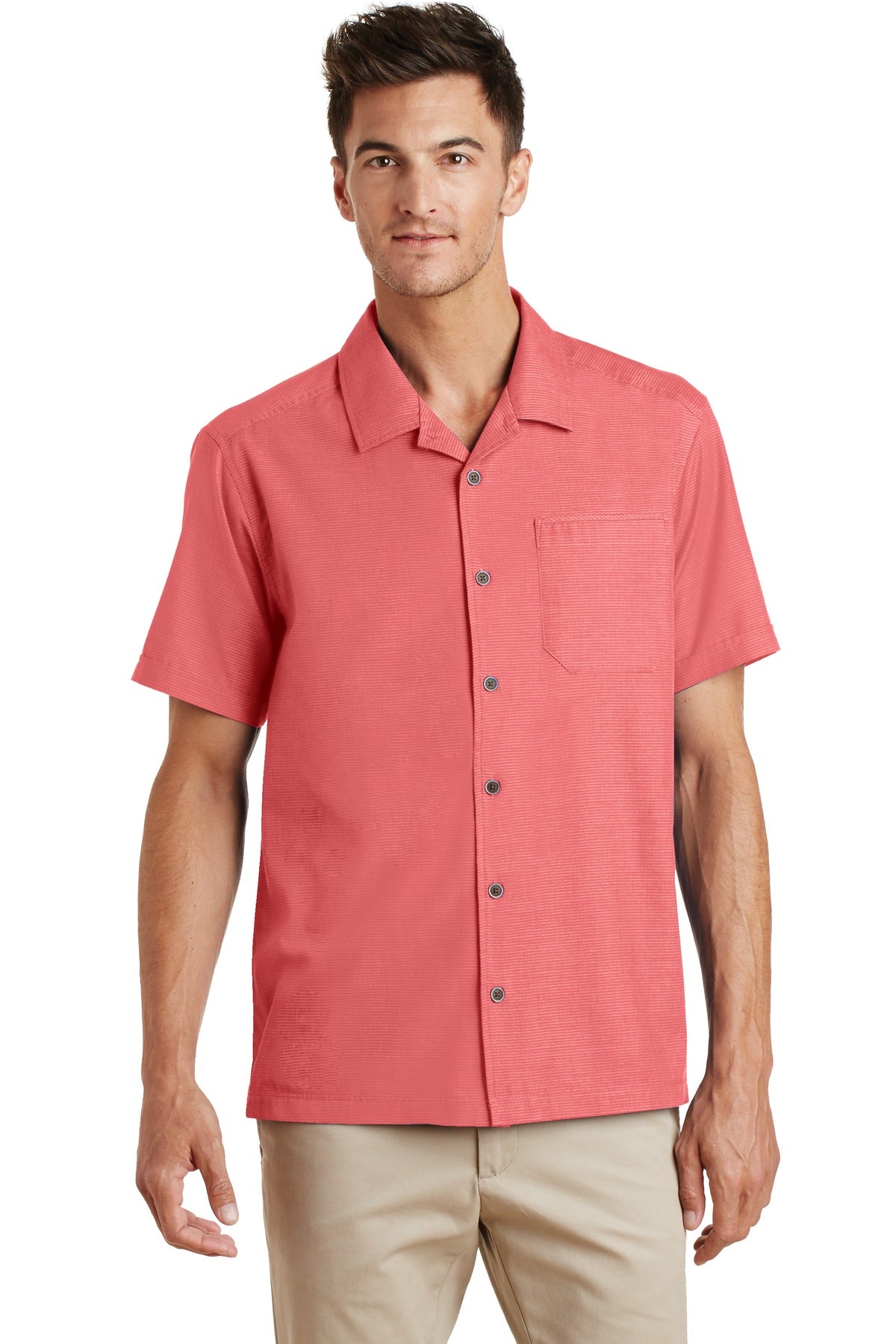 Port Authority Textured Camp Shirt - Deep Coral