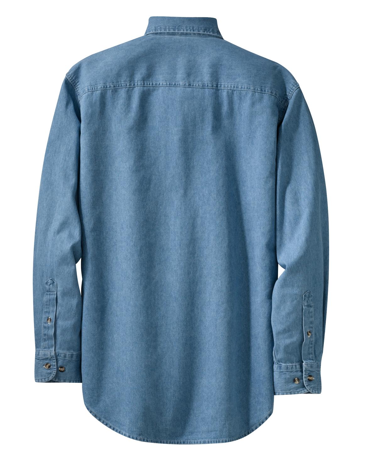 Port & Co Long Sleeve Value Denim Shirt - Faded Blue