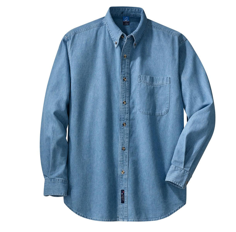 Port & Co Long Sleeve Value Denim Shirt - Faded Blue