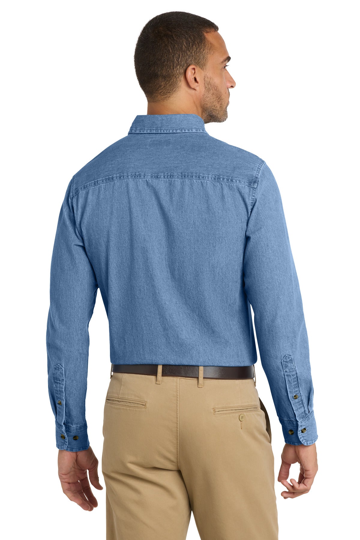 Port & Co Long Sleeve Value Denim Shirt - Faded Blue