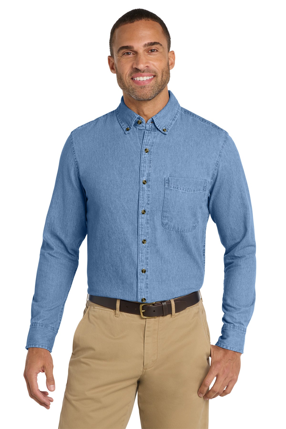 Port & Co Long Sleeve Value Denim Shirt - Faded Blue