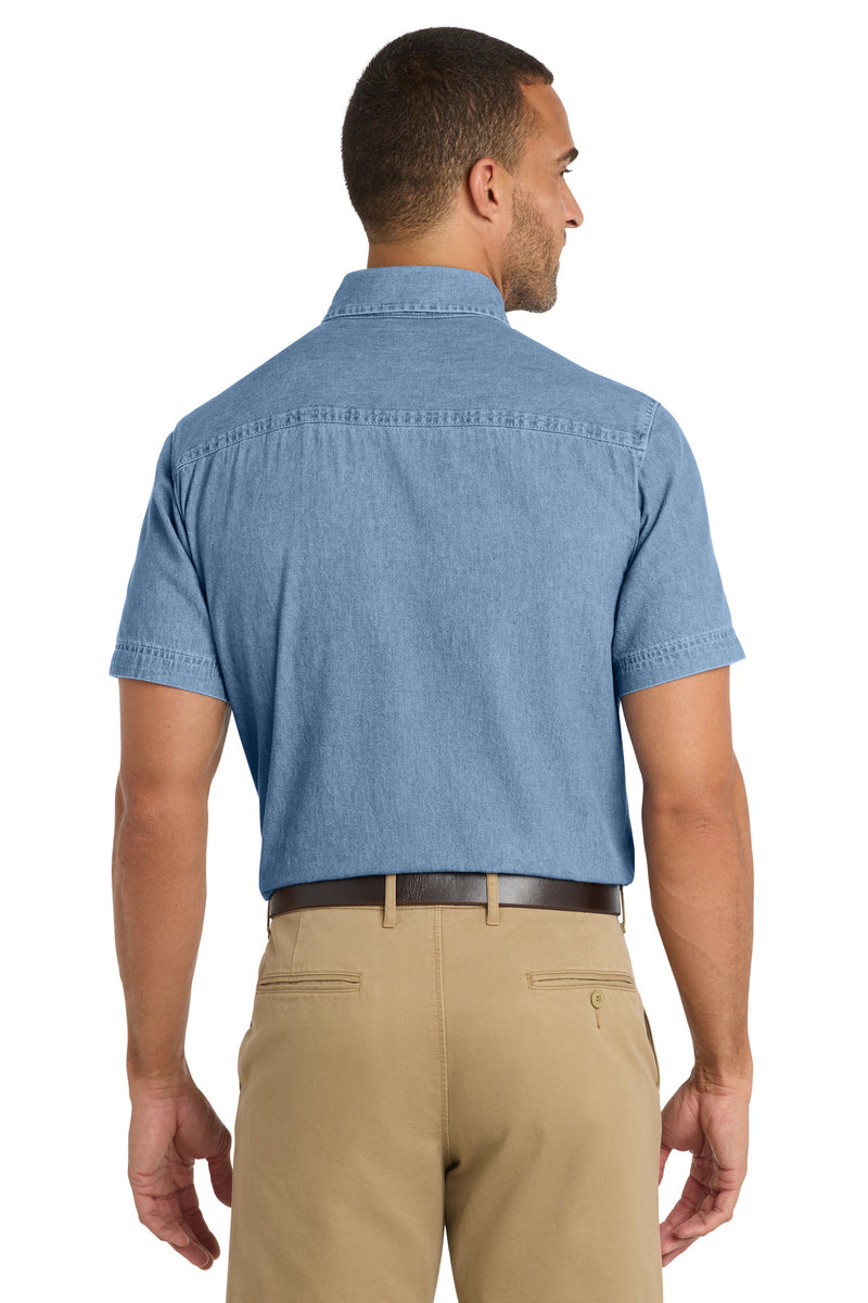 Port & Co Short Sleeve Value Denim Shirt - Faded Blue