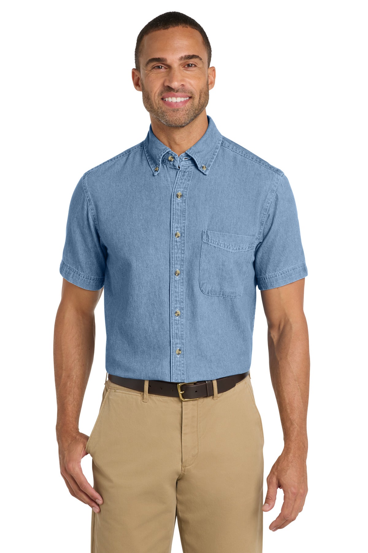 Port & Co Short Sleeve Value Denim Shirt - Faded Blue
