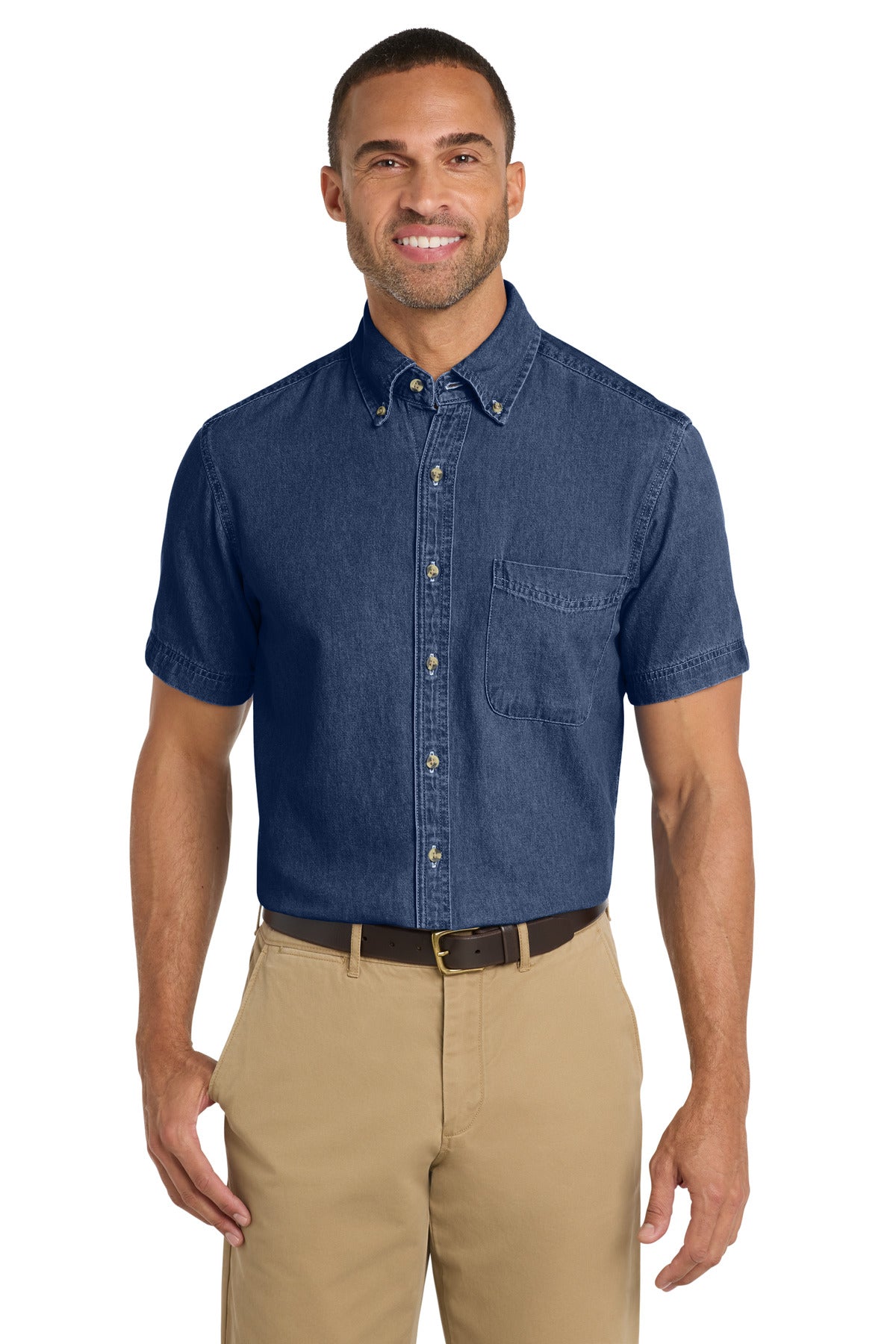 Port & Co Short Sleeve Value Denim Shirt - Ink Blue