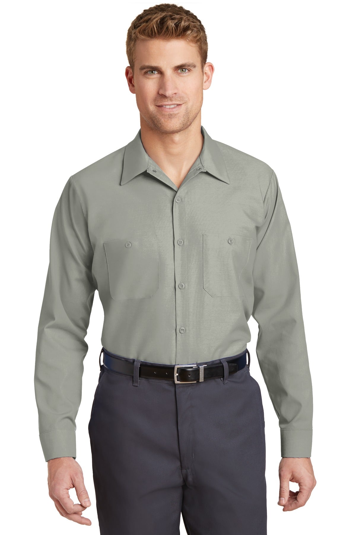 Red Kap Long Size  Long Sleeve Industrial Work Shirt - Light Grey