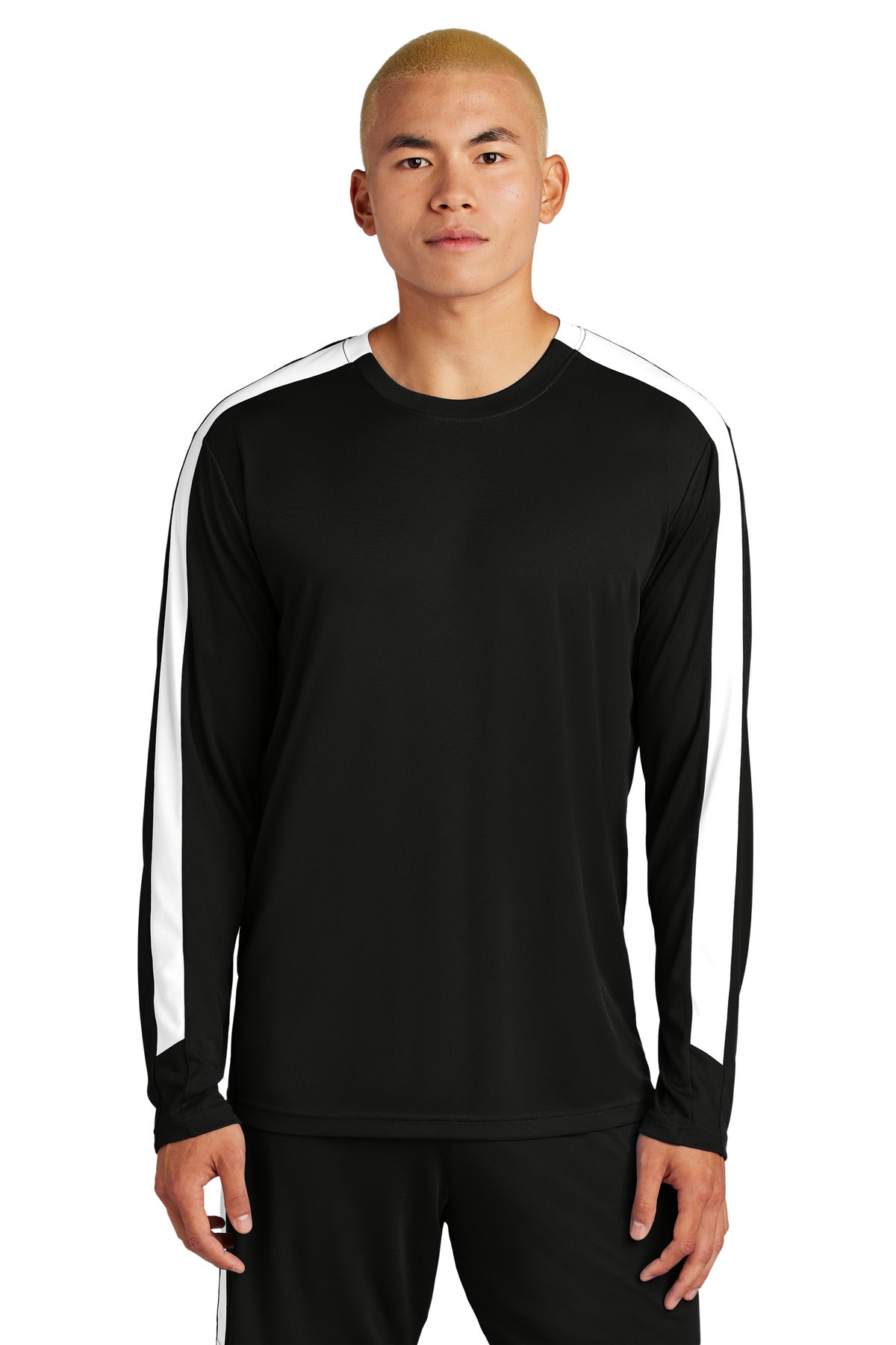 Sport-Tek Competitor United Long Sleeve Crew - Black/ White