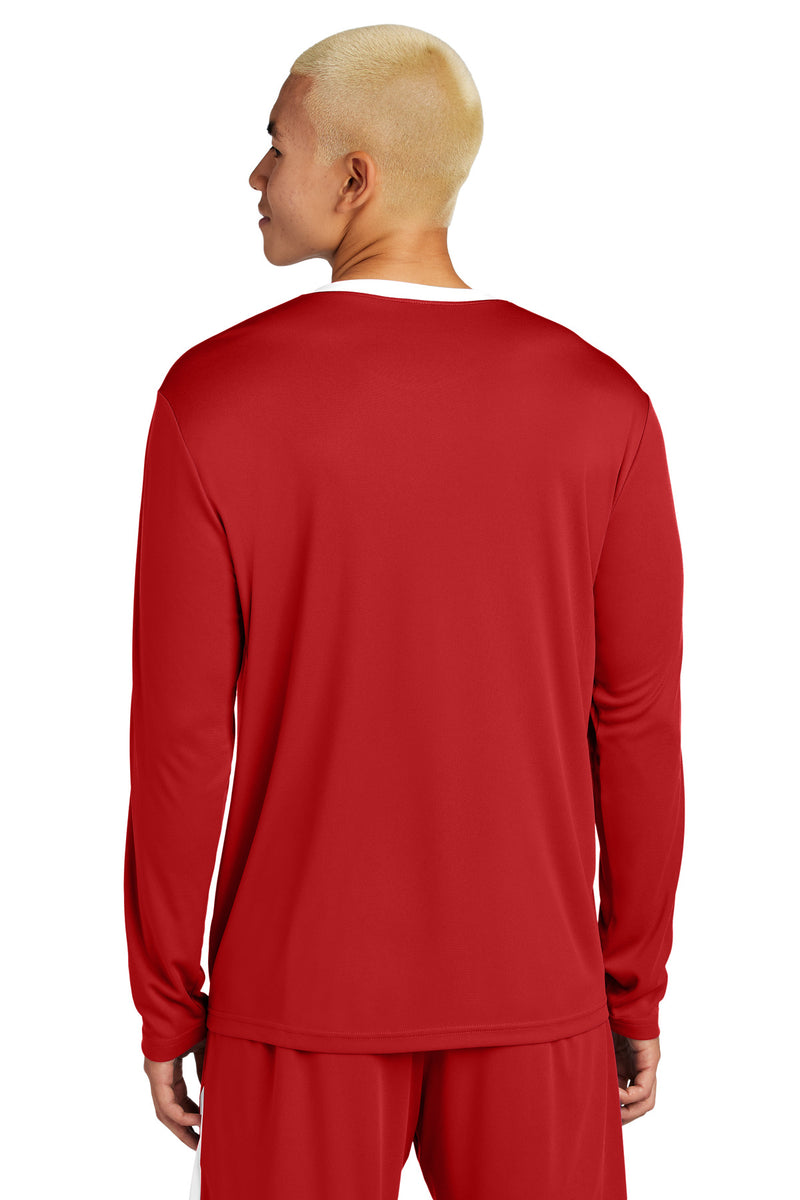 Sport-Tek Competitor United Long Sleeve Crew - Deep Red/ White