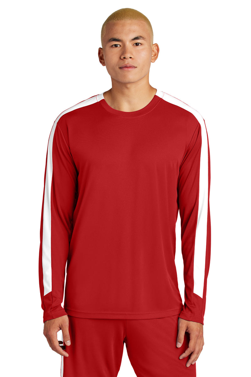 Sport-Tek Competitor United Long Sleeve Crew - Deep Red/ White
