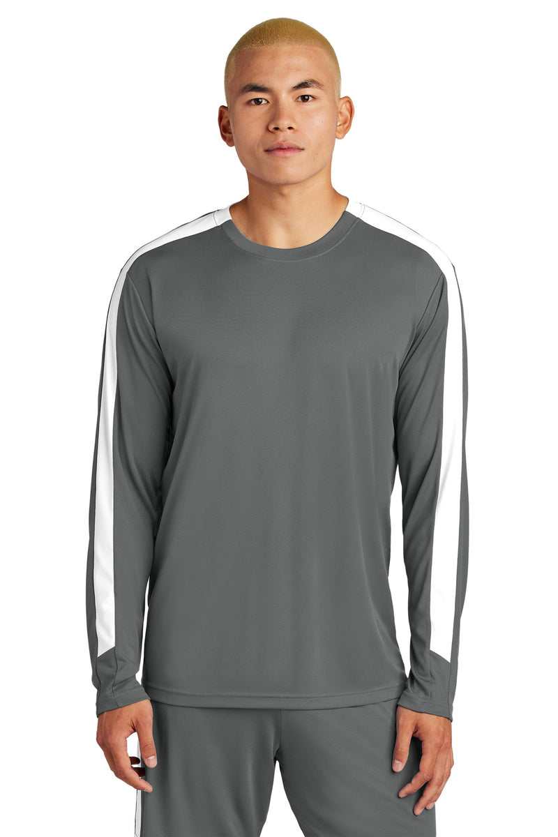 Sport-Tek Competitor United Long Sleeve Crew - Iron Grey/ White