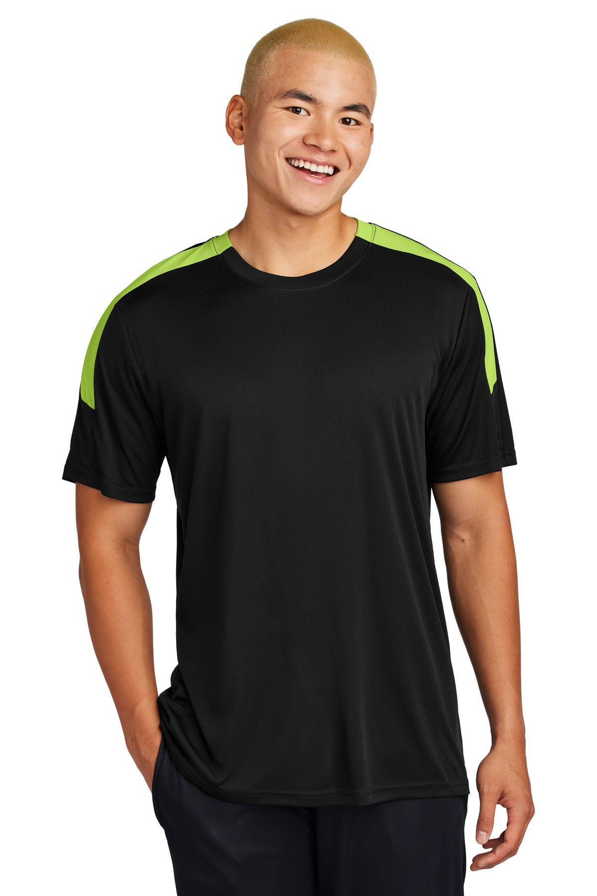 Sport-Tek Competitor United Crew - Black/ Lime Shock