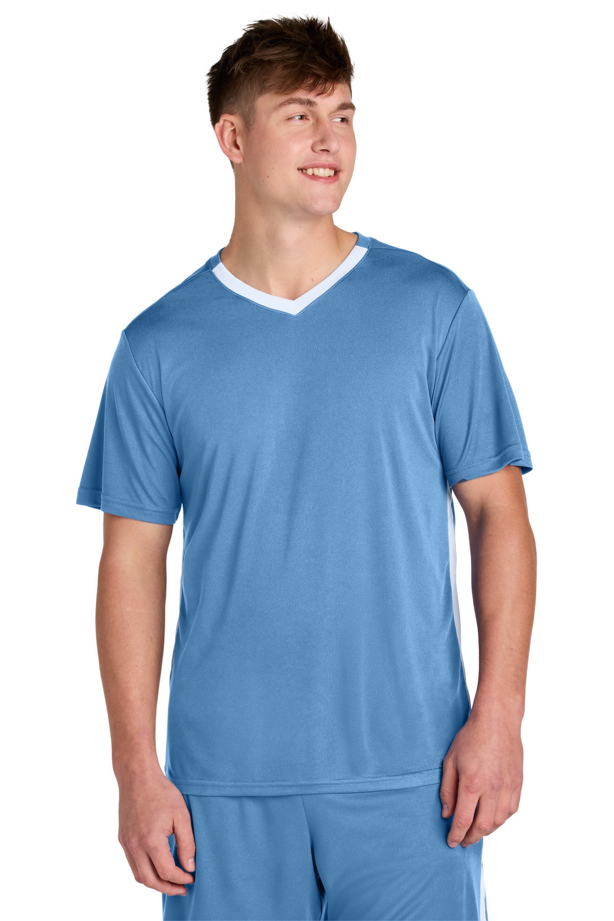 Sport-Tek Competitor United V-Neck - Carolina Blue/ White