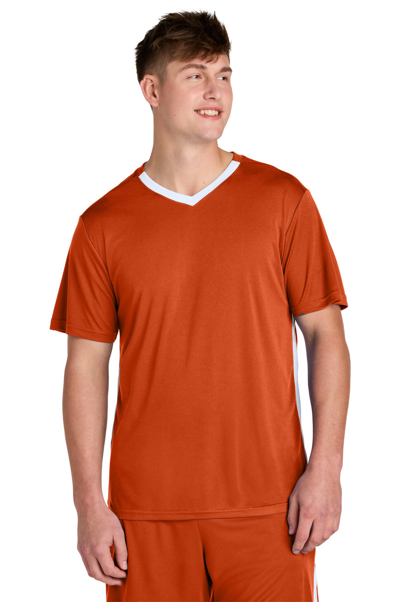 Sport-Tek Competitor United V-Neck - Deep Orange/ White