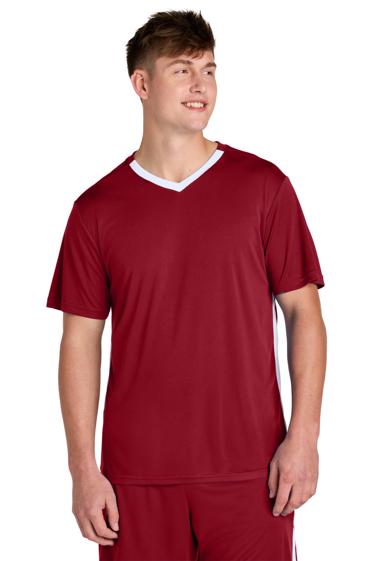 Sport-Tek Competitor United V-Neck - Deep Red/ White