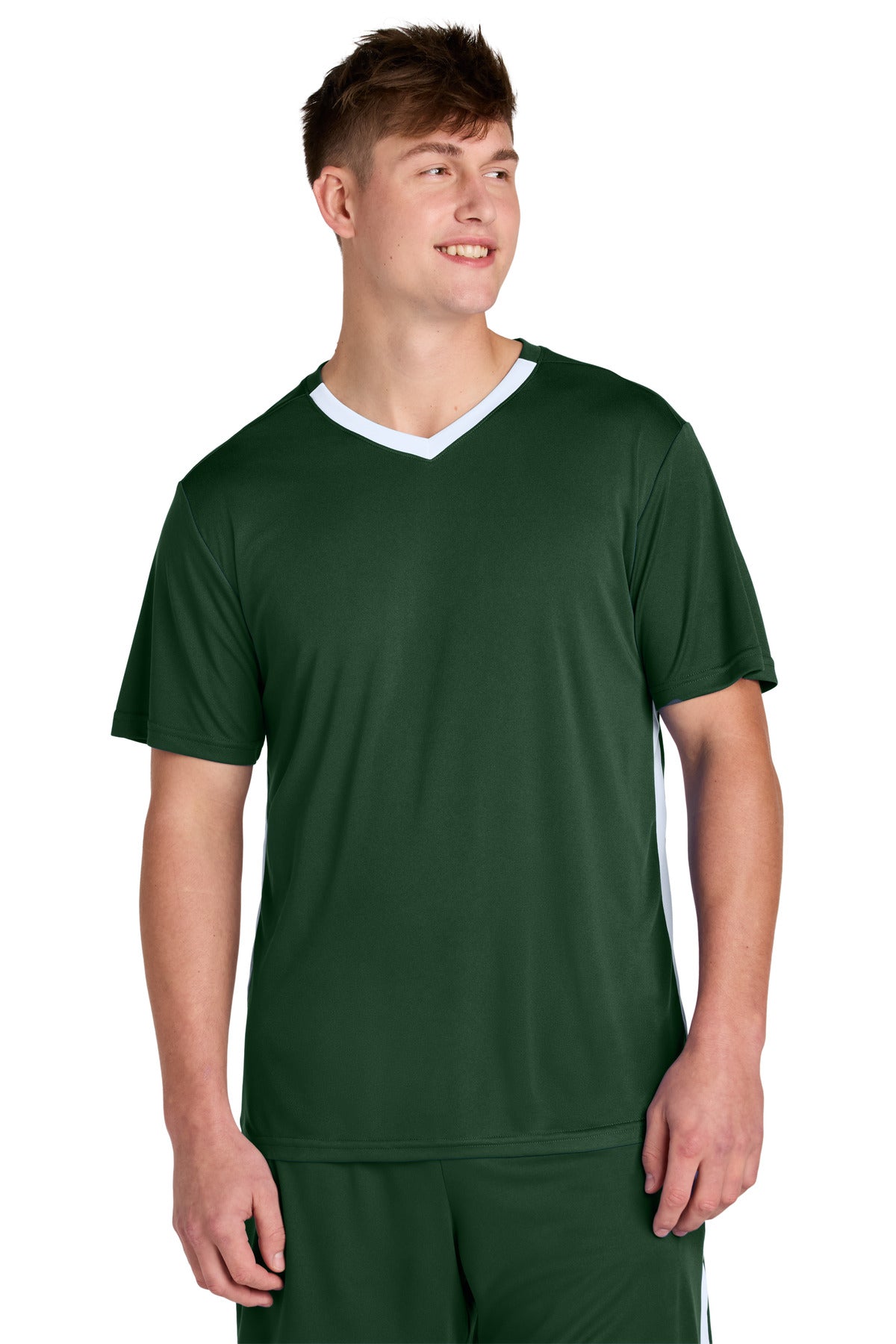 Sport-Tek Competitor United V-Neck - Forest Green/ White