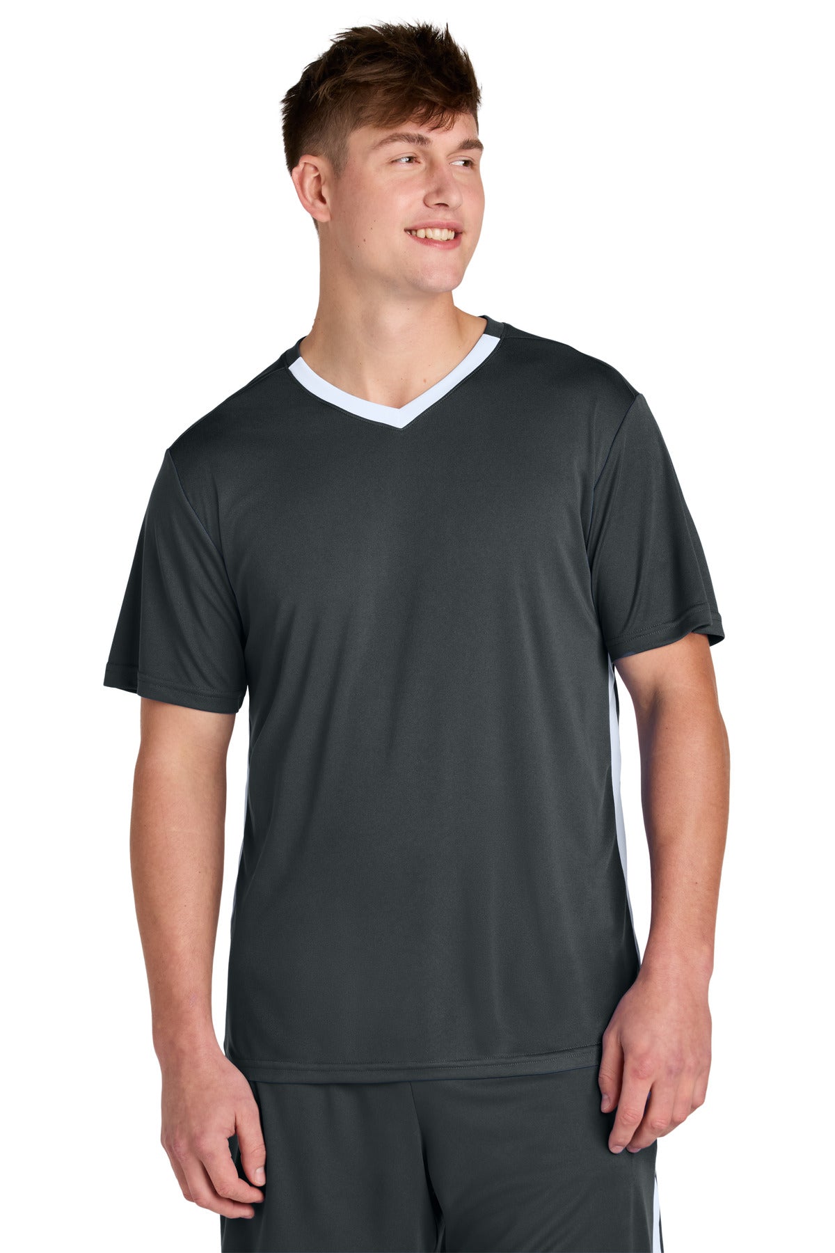 Sport-Tek Competitor United V-Neck - Iron Grey/ White