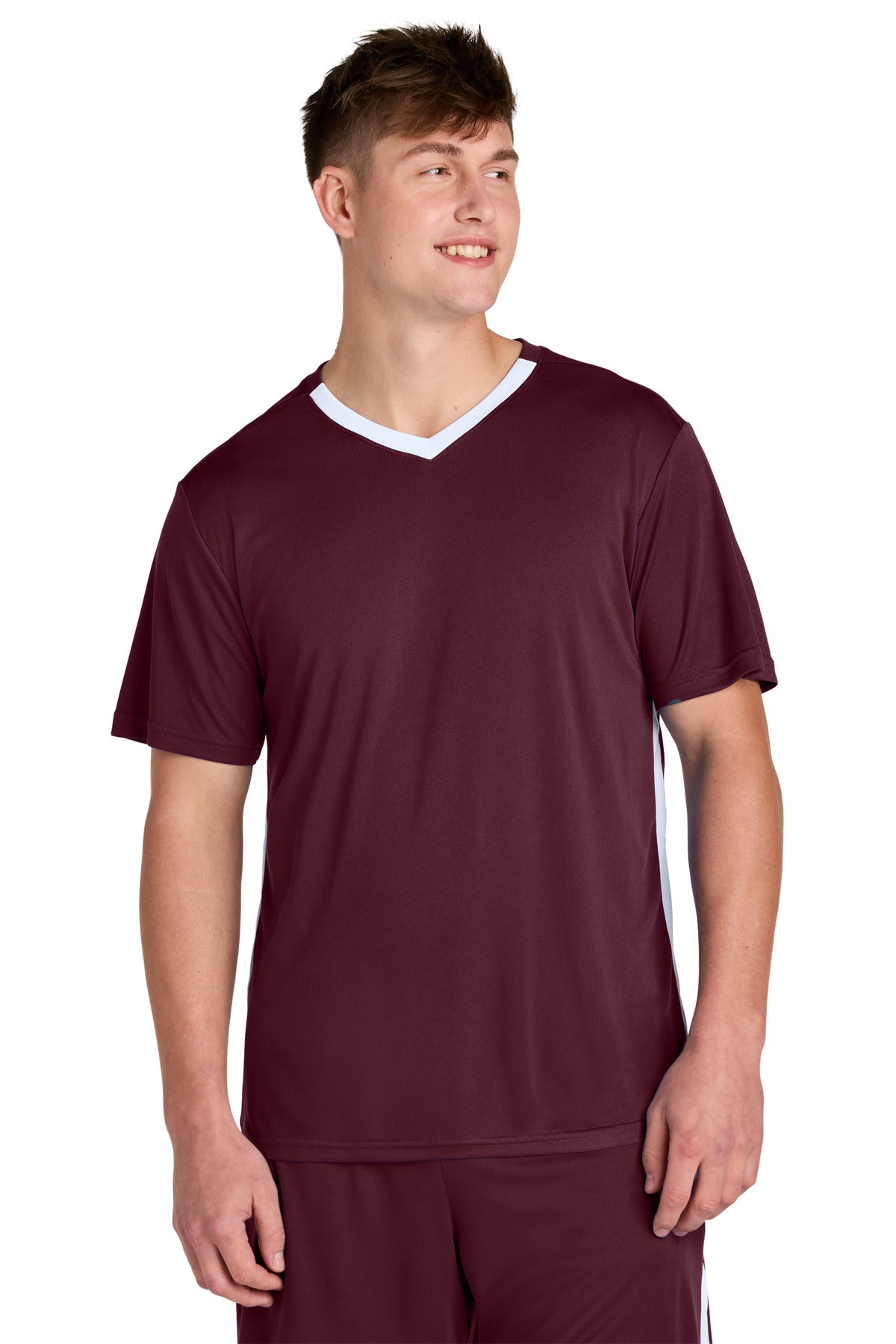 Sport-Tek Competitor United V-Neck - Maroon/ White