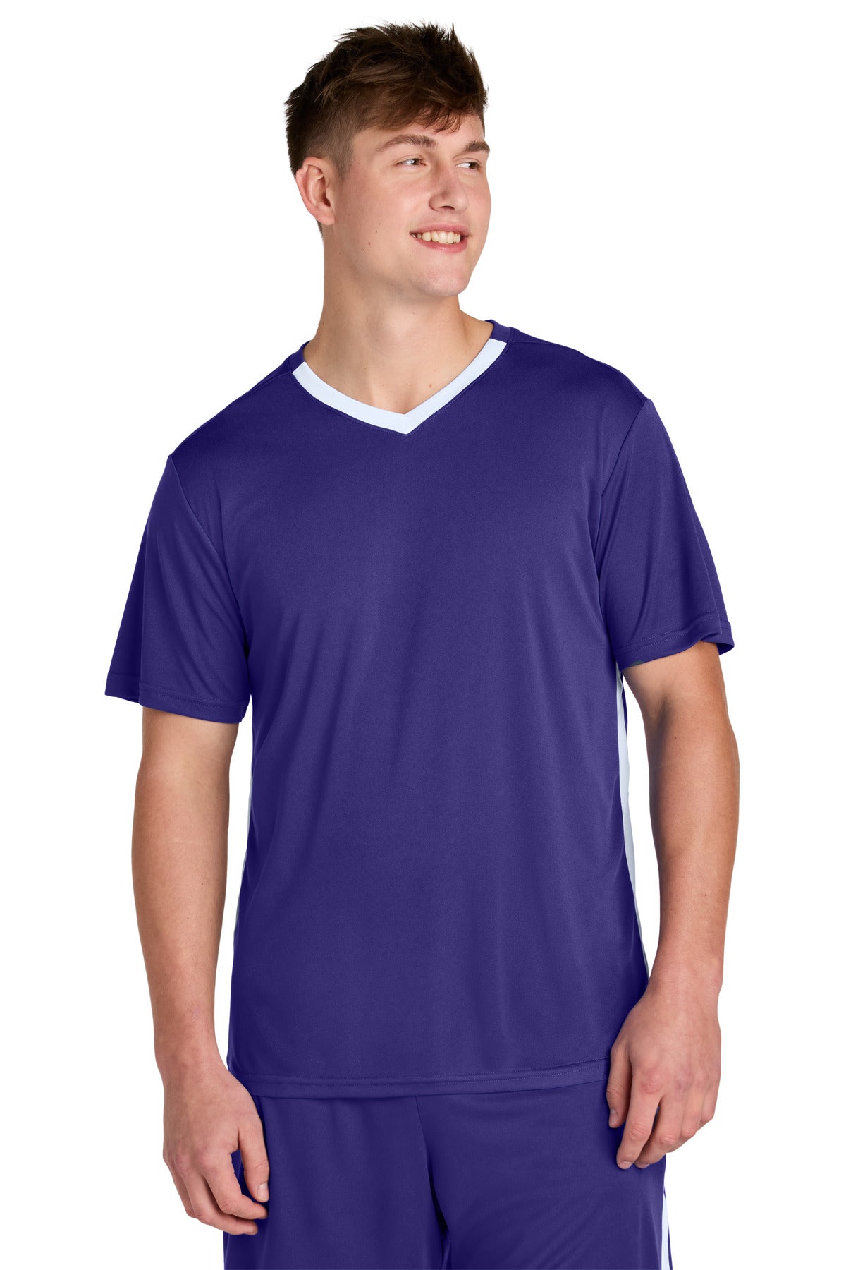 Sport-Tek Competitor United V-Neck - Purple/ White