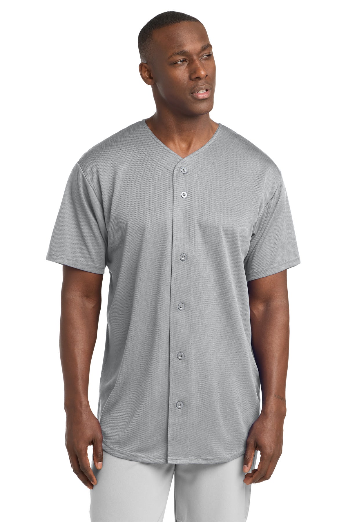 Sport-Tek PosiCharge Tough Mesh Full-Button Jersey - Silver