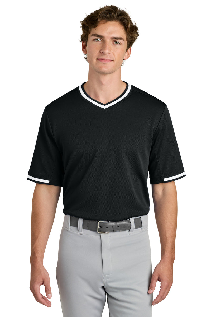 Sport-Tek Tough Mesh V-Neck Baseball Jersey - Black