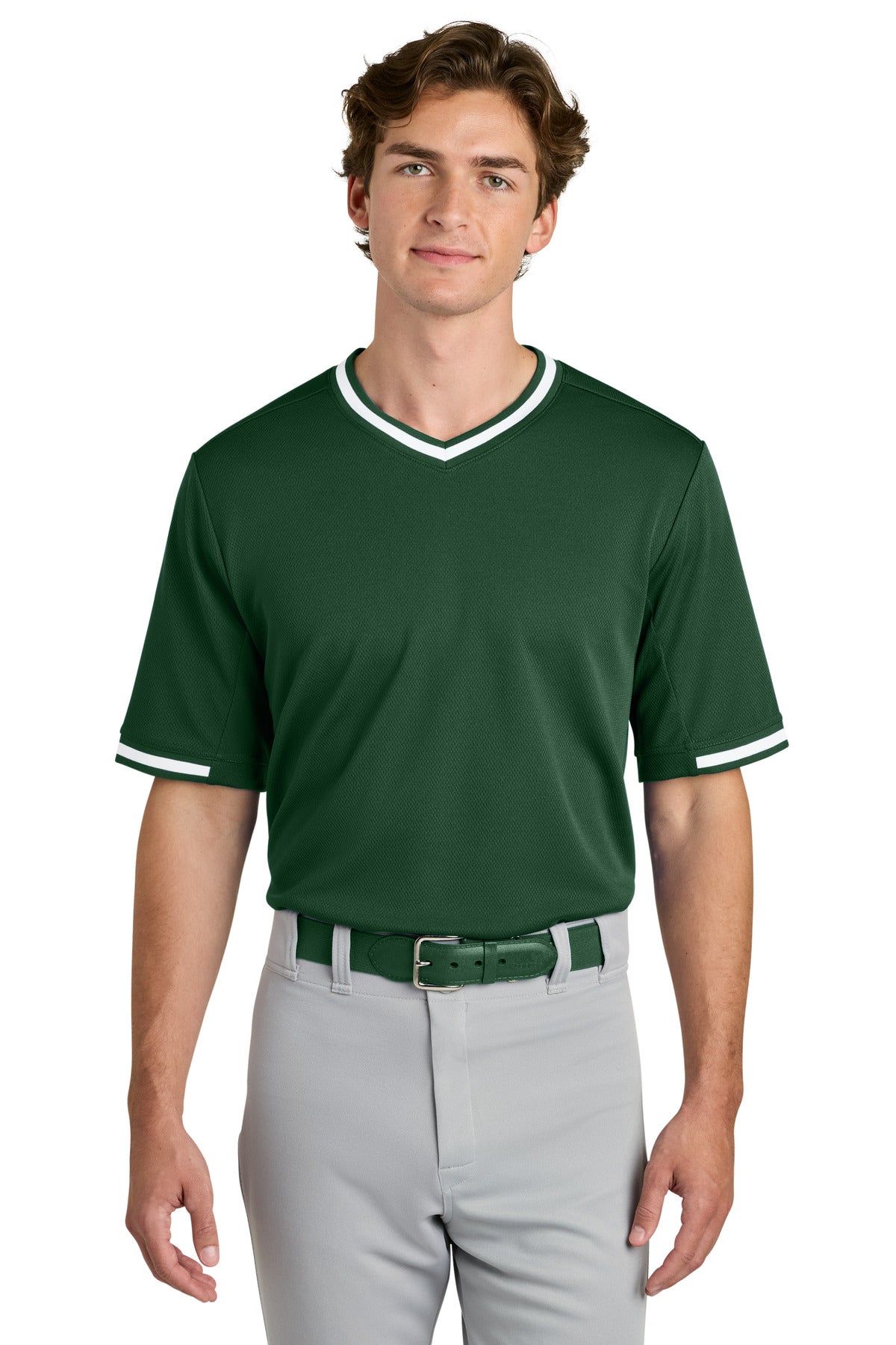 Sport-Tek Tough Mesh V-Neck Baseball Jersey - Forest Green