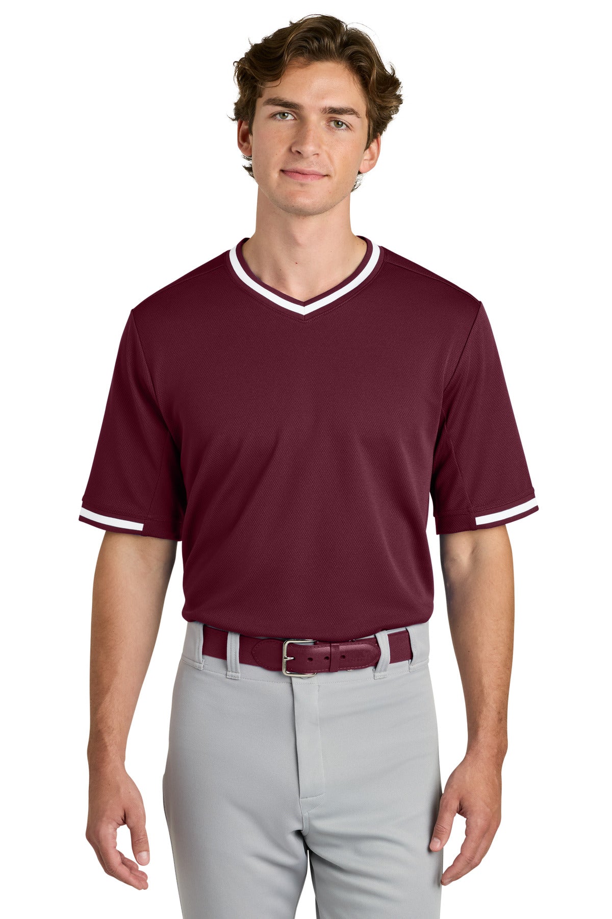 Sport-Tek Tough Mesh V-Neck Baseball Jersey - Maroon