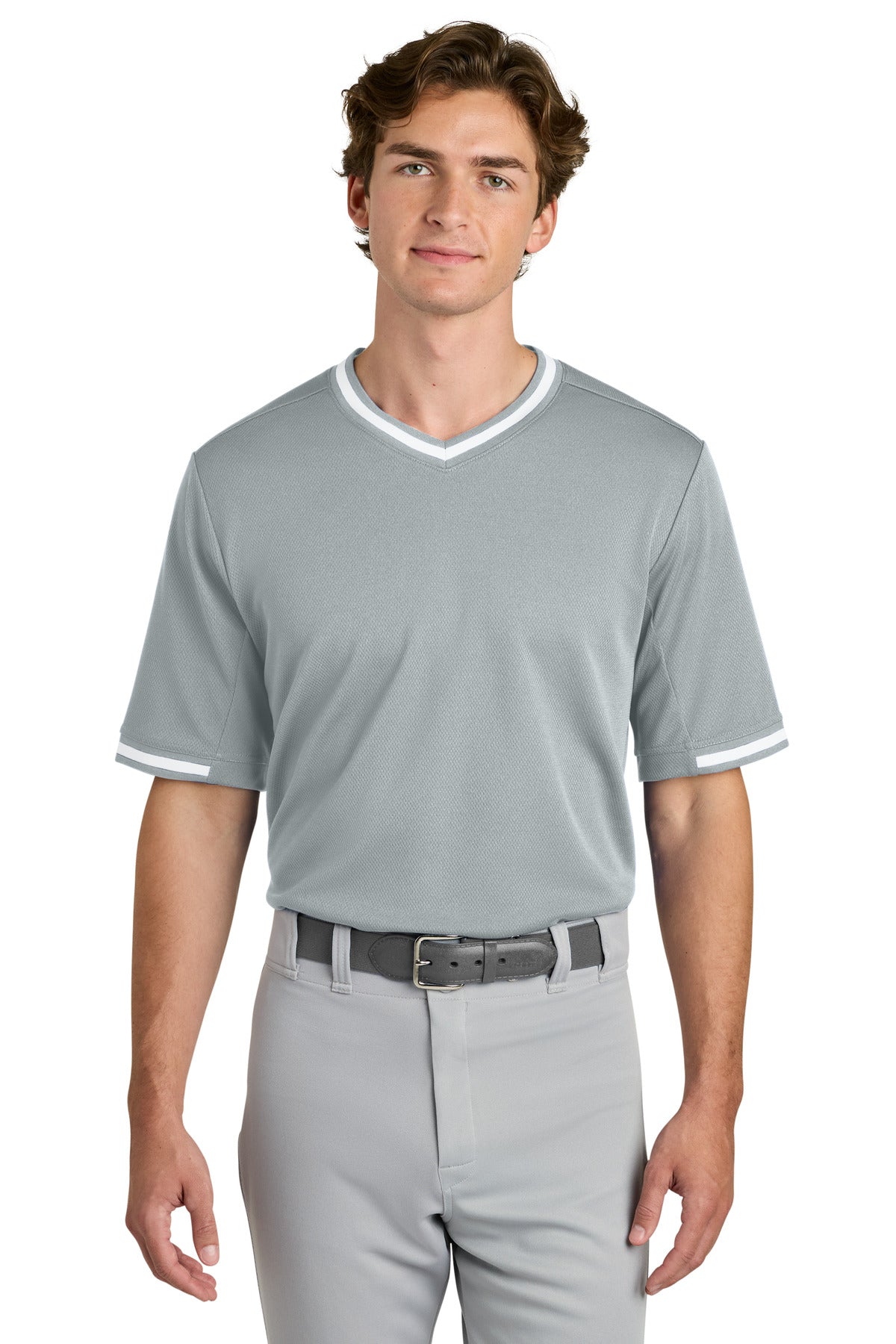 Sport-Tek Tough Mesh V-Neck Baseball Jersey - Silver
