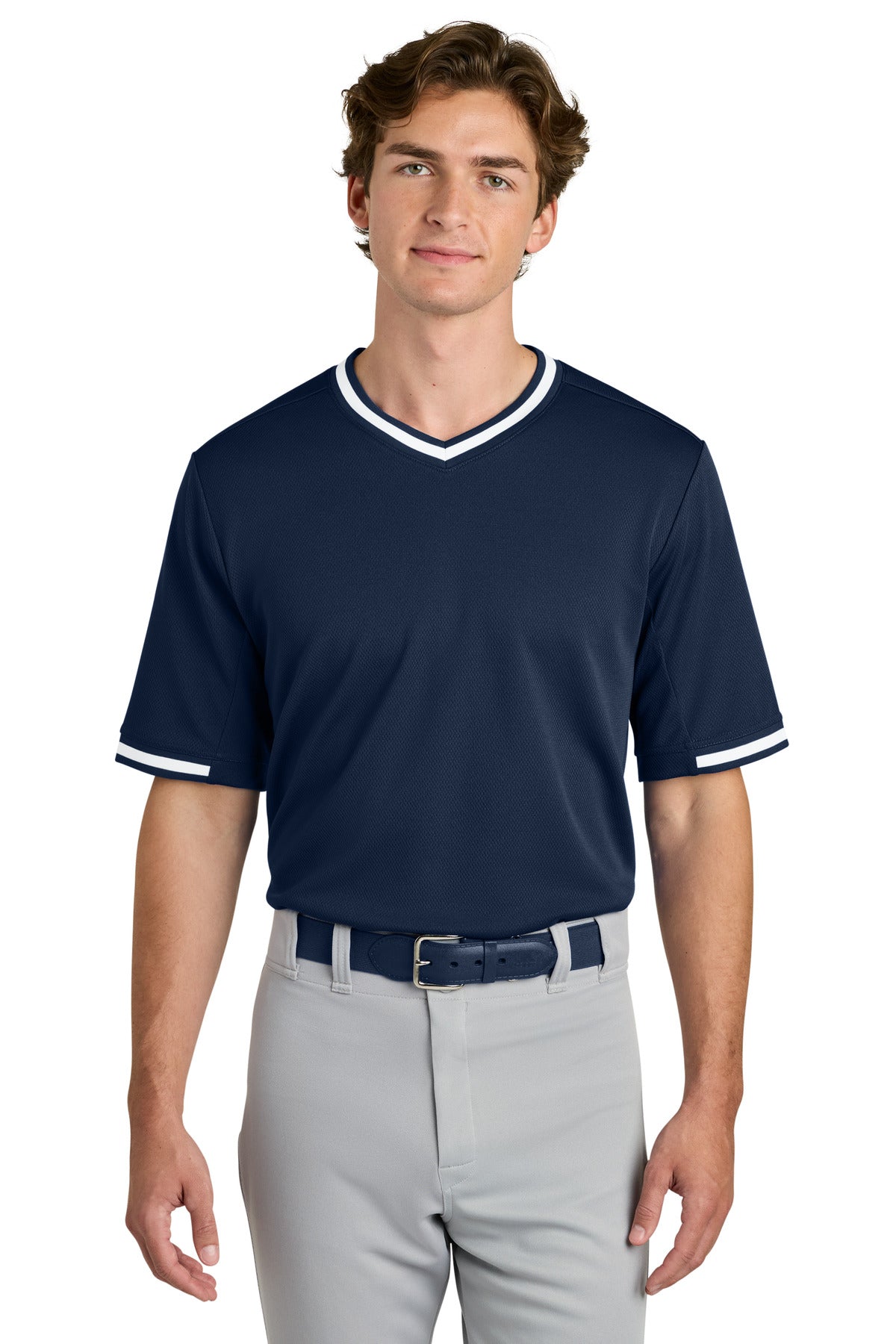 Sport-Tek Tough Mesh V-Neck Baseball Jersey - True Navy