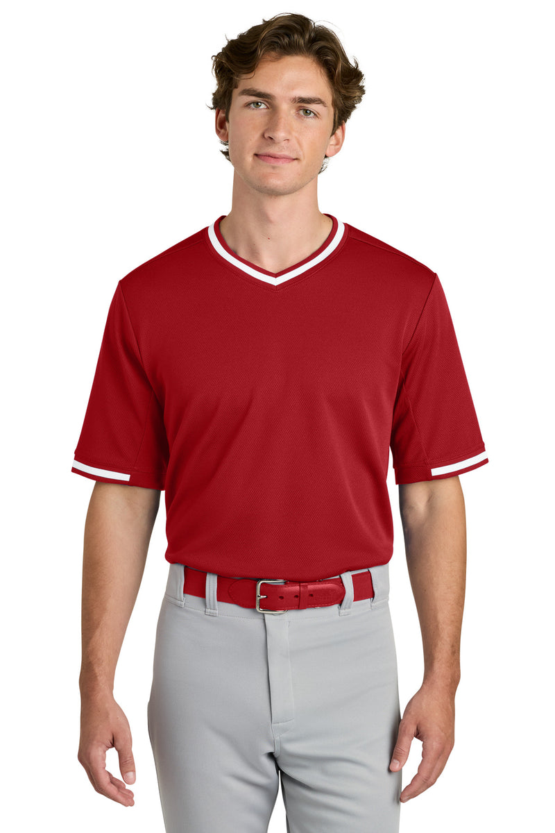 Sport-Tek Tough Mesh V-Neck Baseball Jersey - True Red
