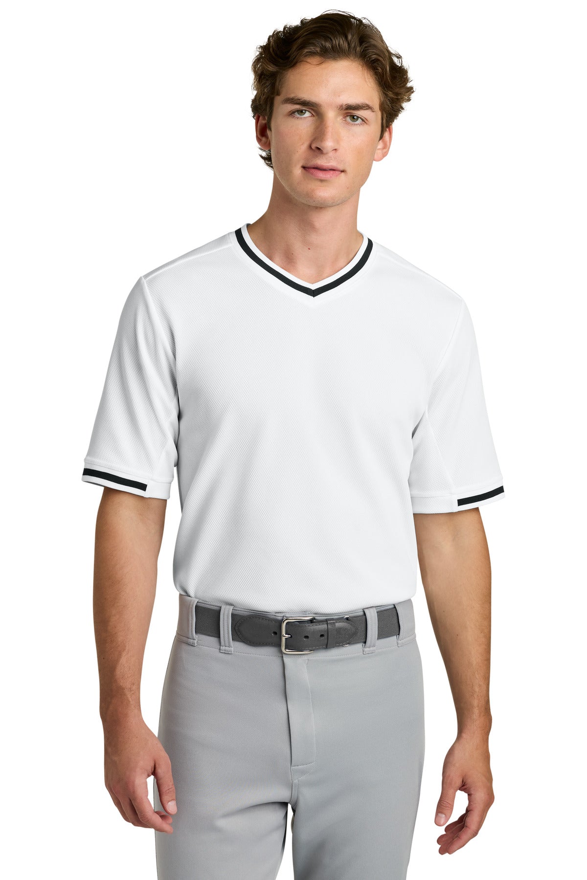 Sport-Tek Tough Mesh V-Neck Baseball Jersey - White
