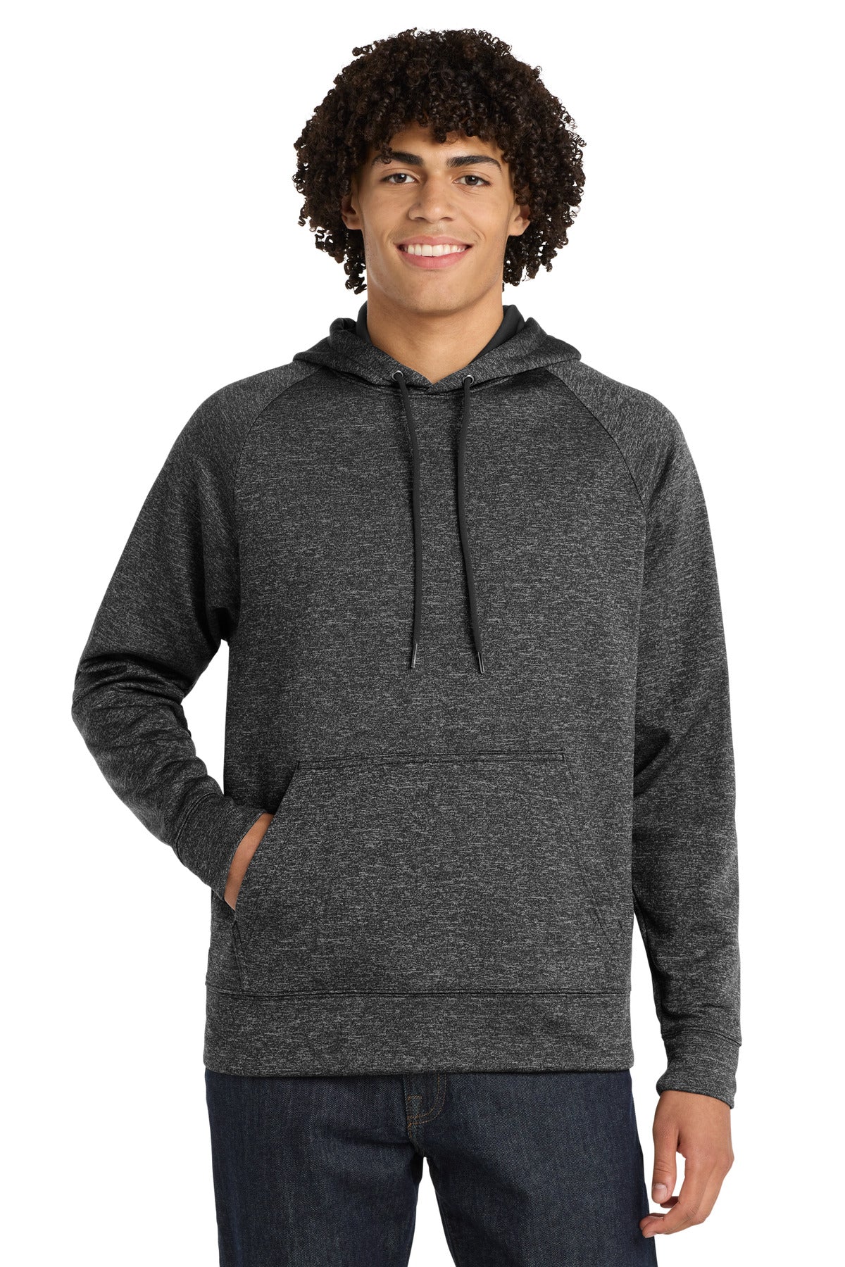 Sport-Tek PosiCharge Electric Heather Fleece Hooded Pullover - Grey-Black Electric