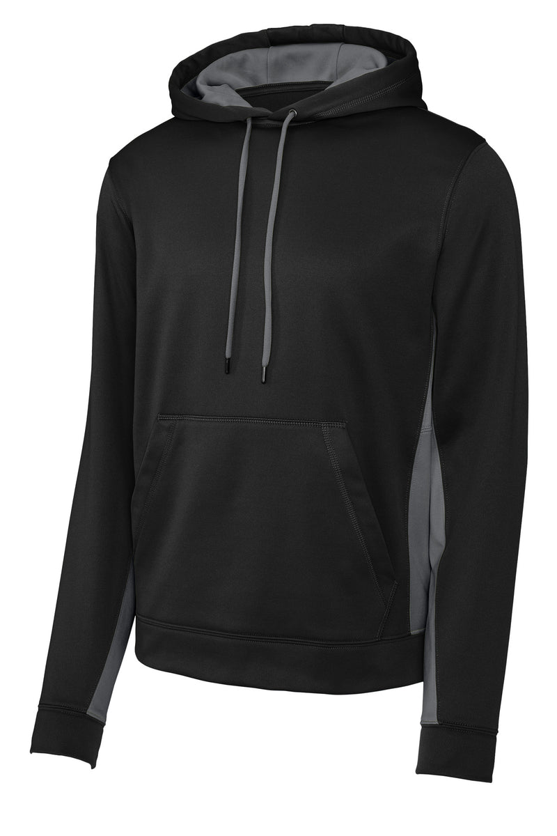 Sport-Tek Sport-Wick Fleece Colorblock Hooded Pullover - Black/ Dark Smoke Grey