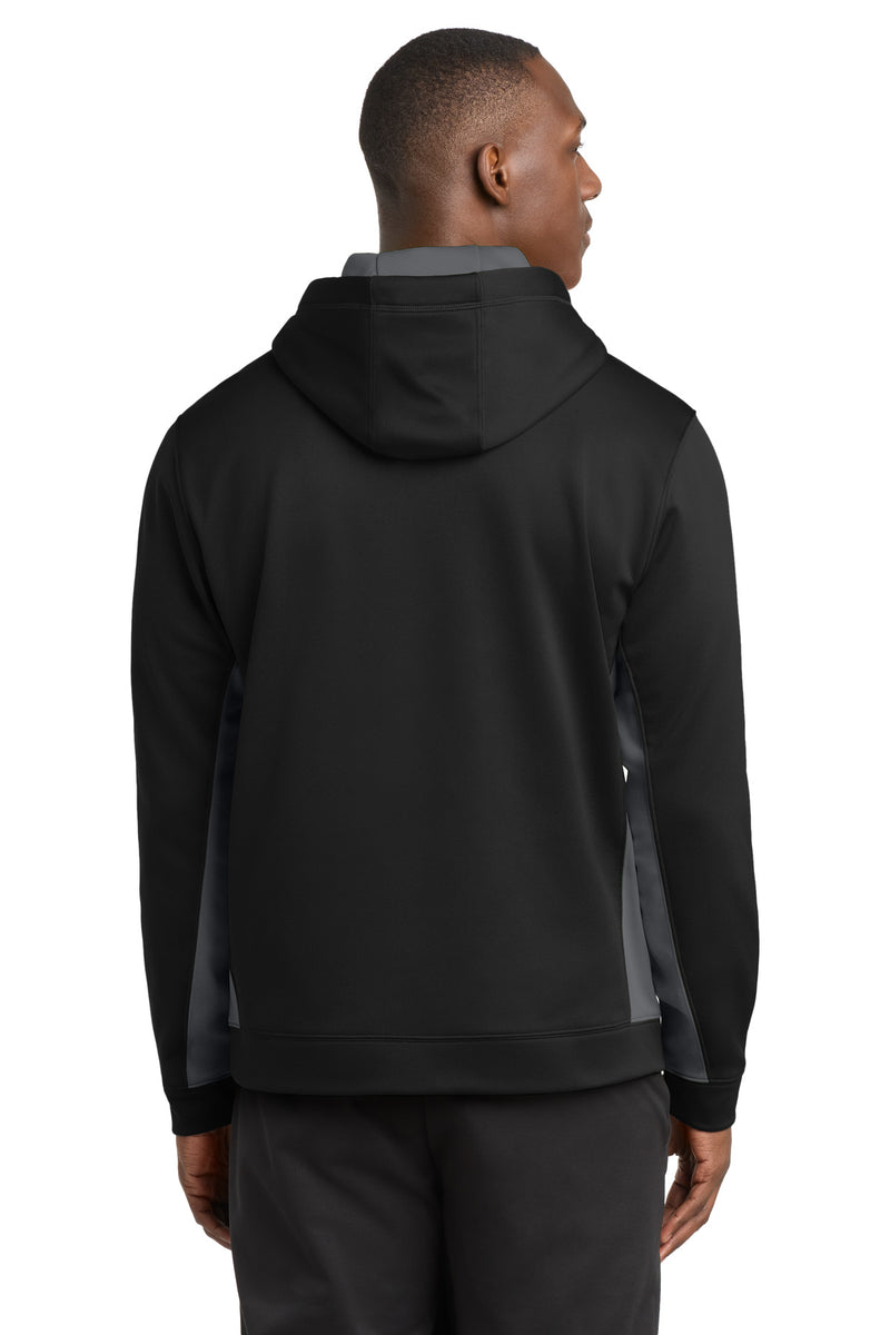 Sport-Tek Sport-Wick Fleece Colorblock Hooded Pullover - Black/ Dark Smoke Grey
