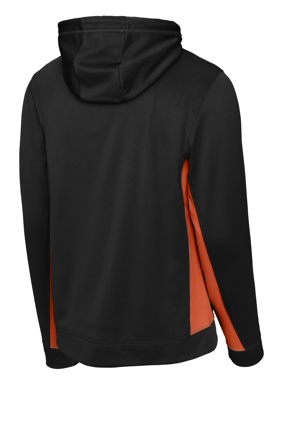 Sport-Tek Sport-Wick Fleece Colorblock Hooded Pullover - Black/ Deep Orange