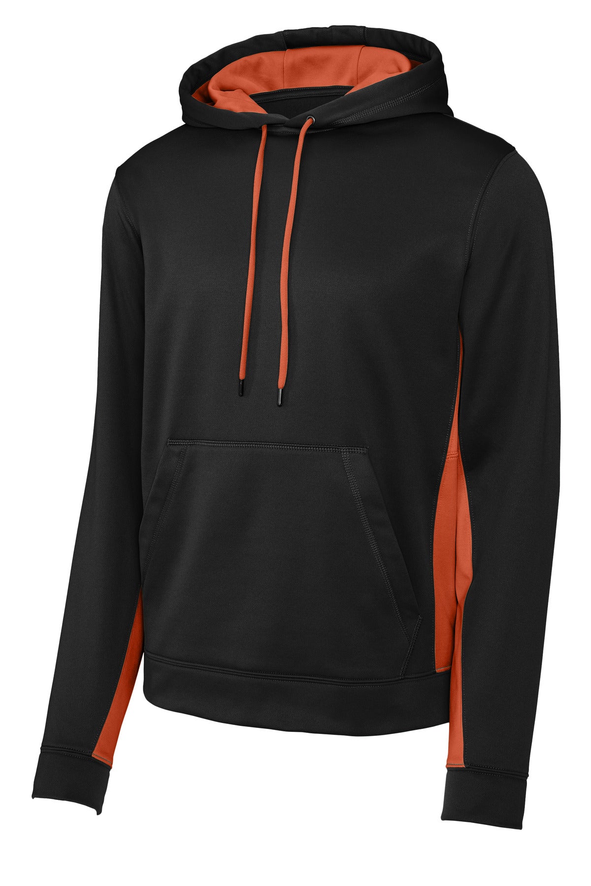 Sport-Tek Sport-Wick Fleece Colorblock Hooded Pullover - Black/ Deep Orange