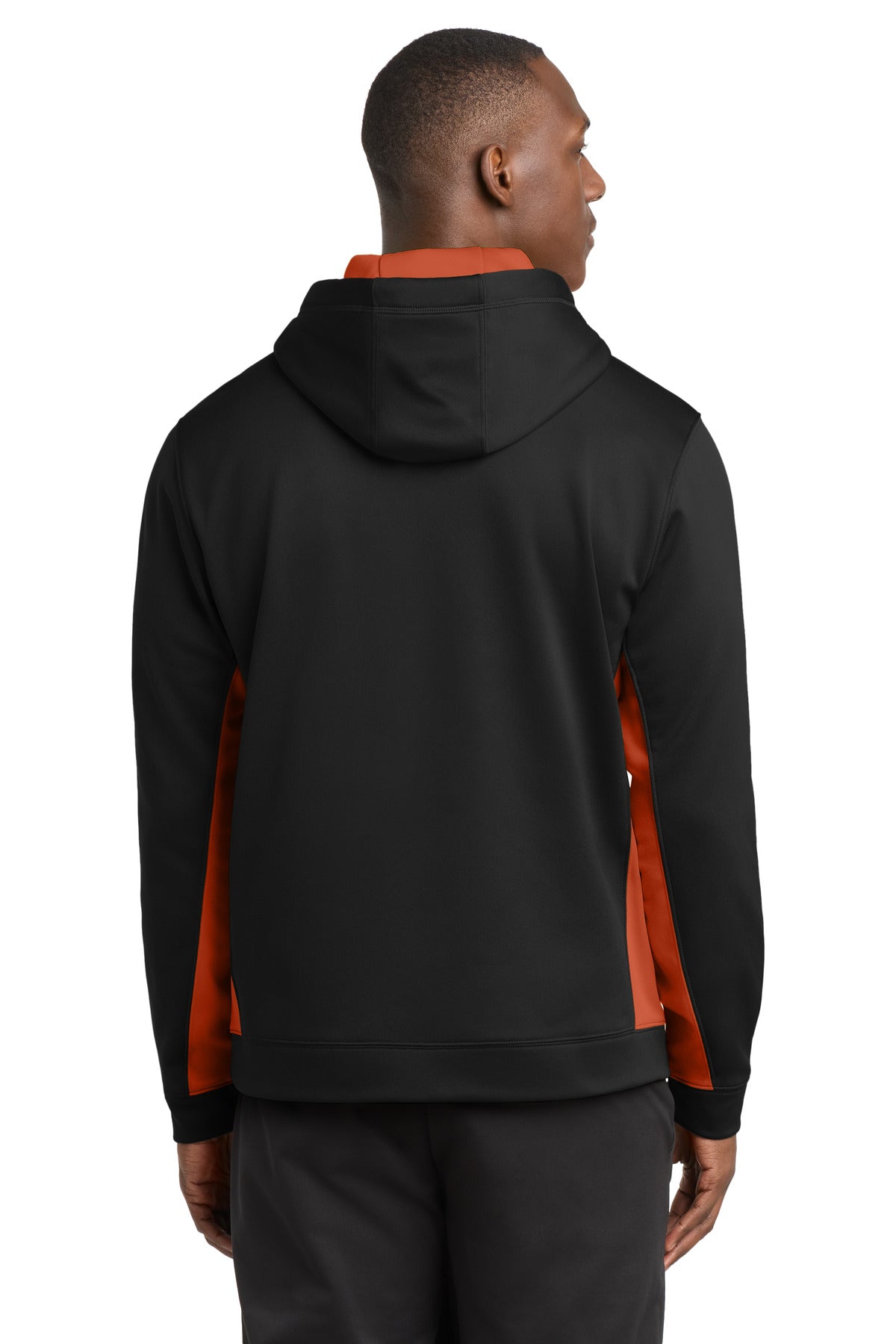 Sport-Tek Sport-Wick Fleece Colorblock Hooded Pullover - Black/ Deep Orange