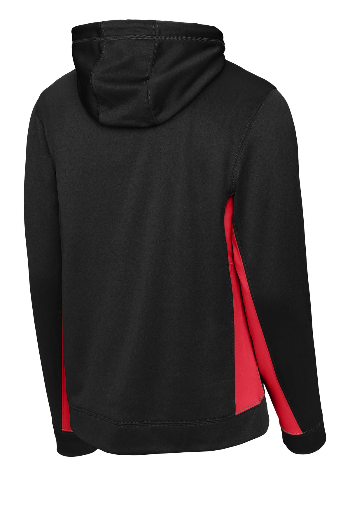 Sport-Tek Sport-Wick Fleece Colorblock Hooded Pullover - Black/ Deep Red