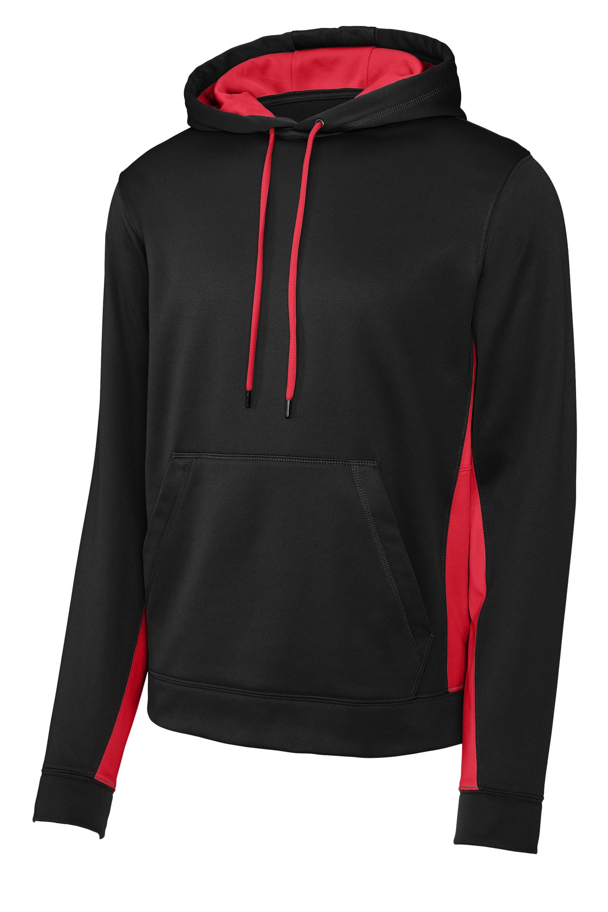 Sport-Tek Sport-Wick Fleece Colorblock Hooded Pullover - Black/ Deep Red