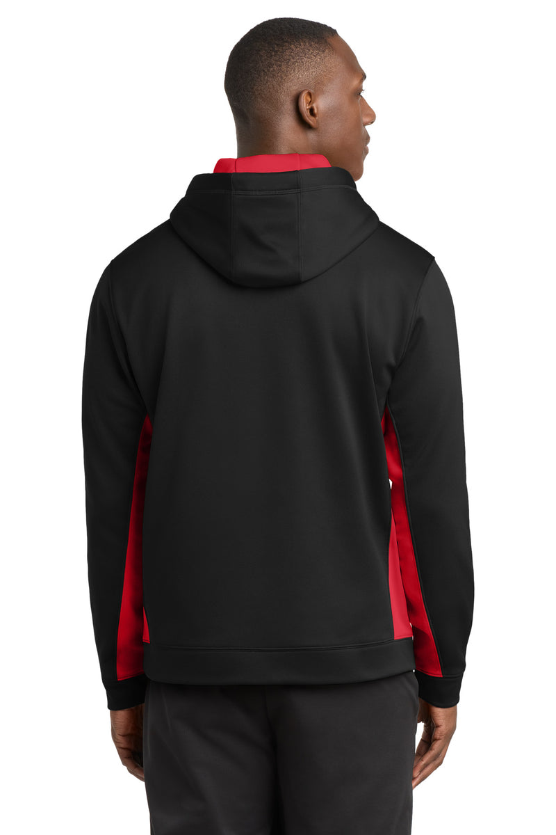 Sport-Tek Sport-Wick Fleece Colorblock Hooded Pullover - Black/ Deep Red