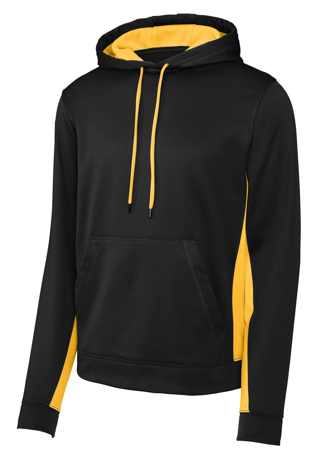 Sport-Tek Sport-Wick Fleece Colorblock Hooded Pullover - Black/ Gold