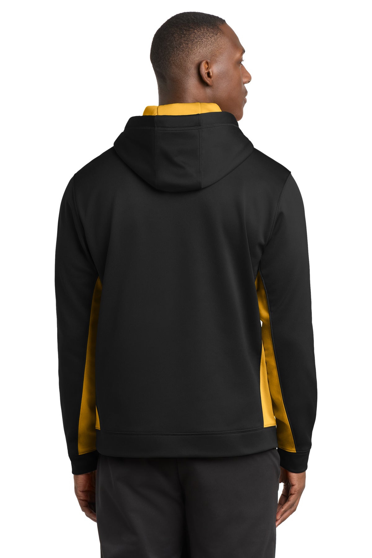 Sport-Tek Sport-Wick Fleece Colorblock Hooded Pullover - Black/ Gold