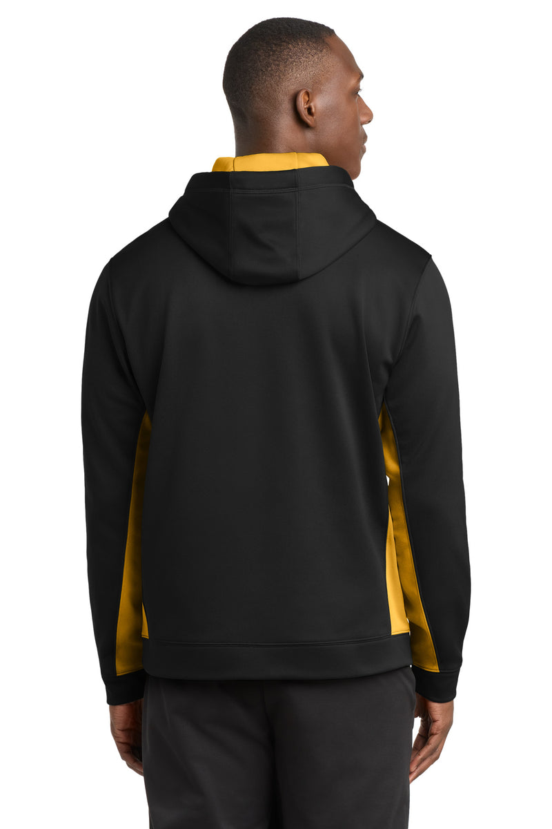 Sport-Tek Sport-Wick Fleece Colorblock Hooded Pullover - Black/ Gold