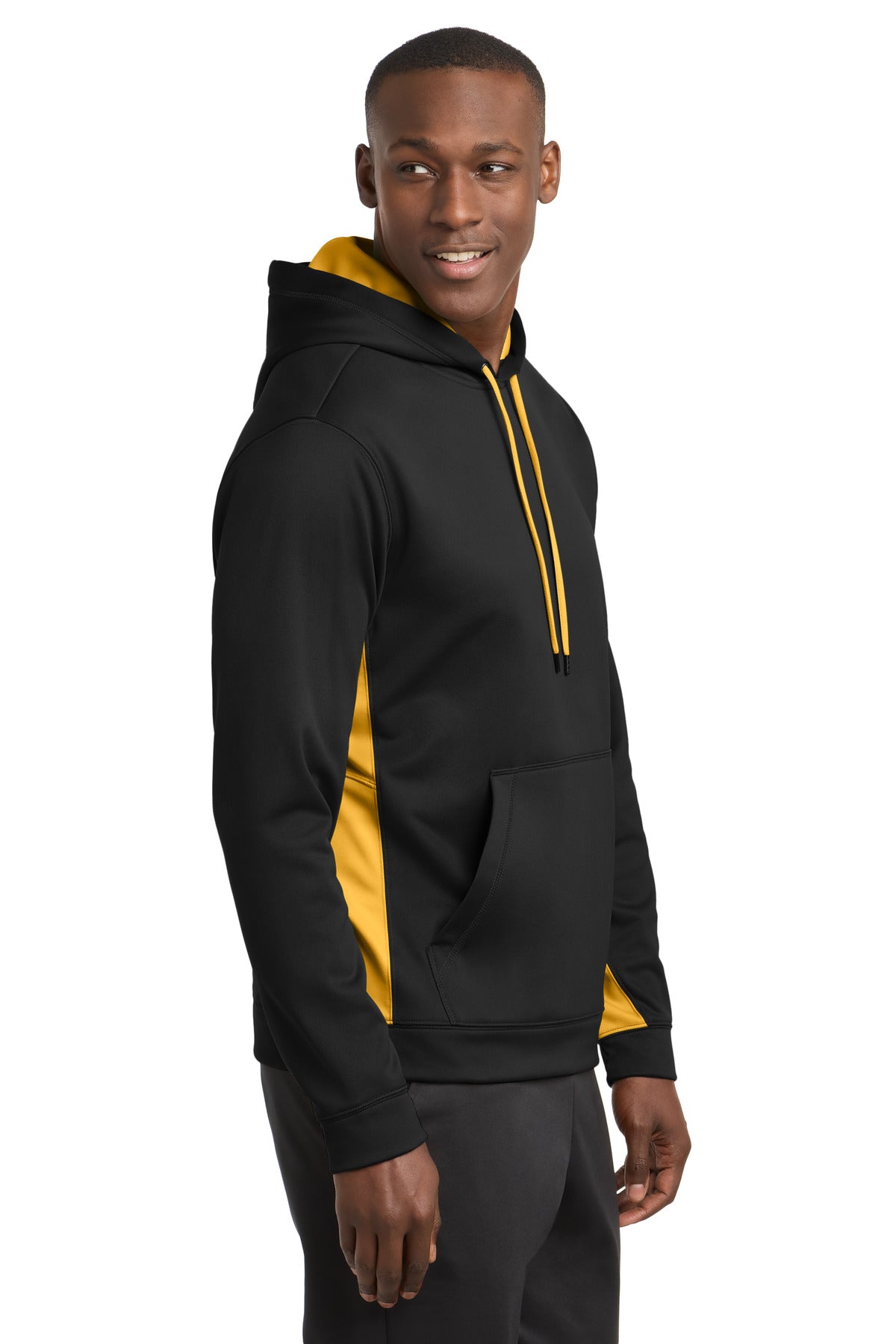 Sport-Tek Sport-Wick Fleece Colorblock Hooded Pullover - Black/ Gold